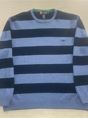Chaps Sweater Mens XL Blue Blue Navy Stripe Crewneck Pullover Knit